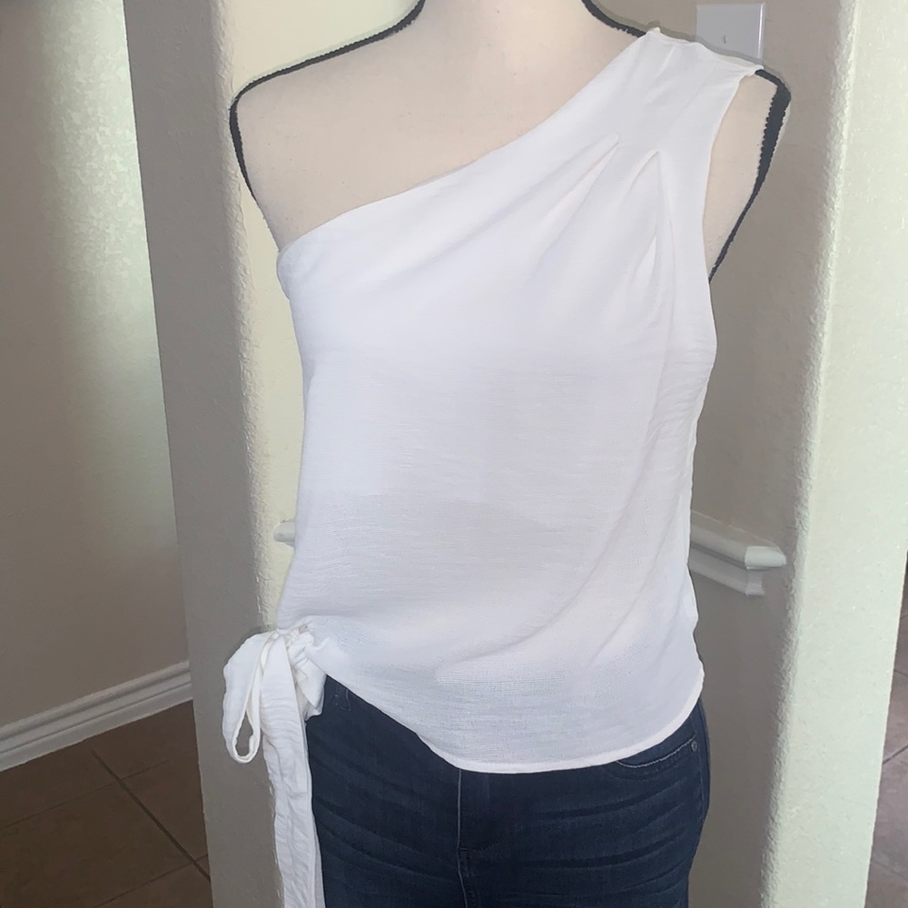One shoulder white tank top